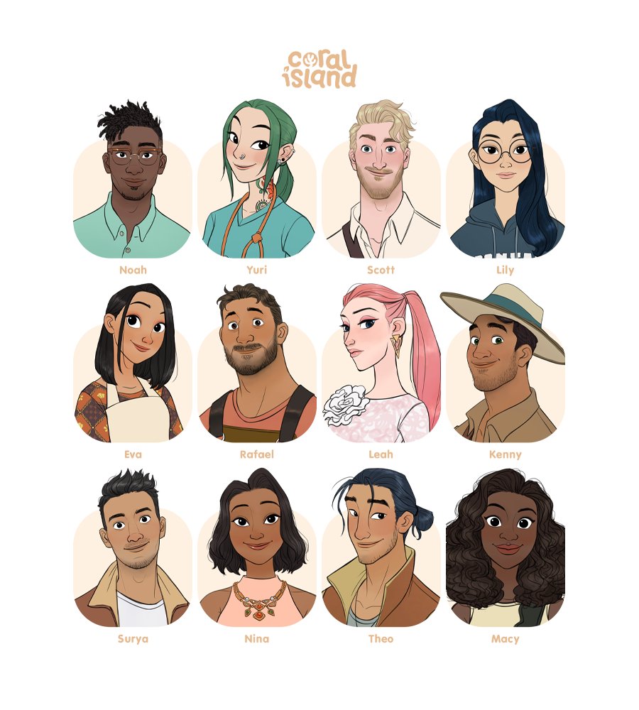 coralislandgame's tweet photo. Farmers! The UPDATED dateable list is here! Find out who they are in Coral Island🌴which one is your favorite?
🎨character designer: @davidalojaya 
#gamedev https://t.co/8JdDD6eb6J