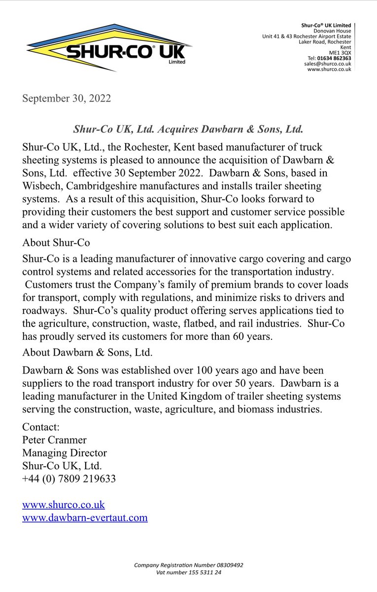 peteforsheets's tweet photo. Shur-Co acquire Dawbarn &amp; Sons https://t.co/X7enpzdFBC