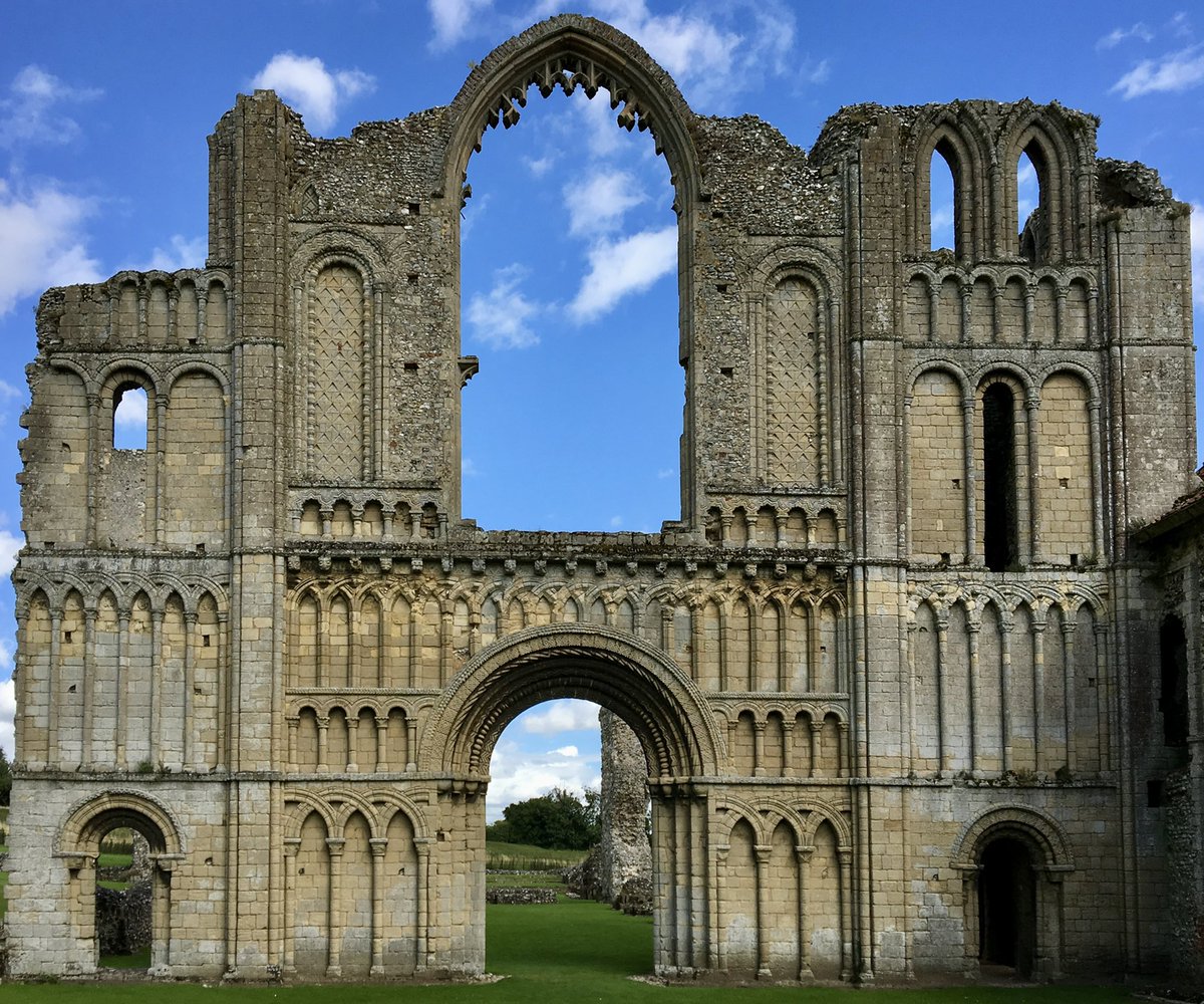 The Norman west front of the priory church at Castle Acre Priory in Norfolk. #MedievalMonday