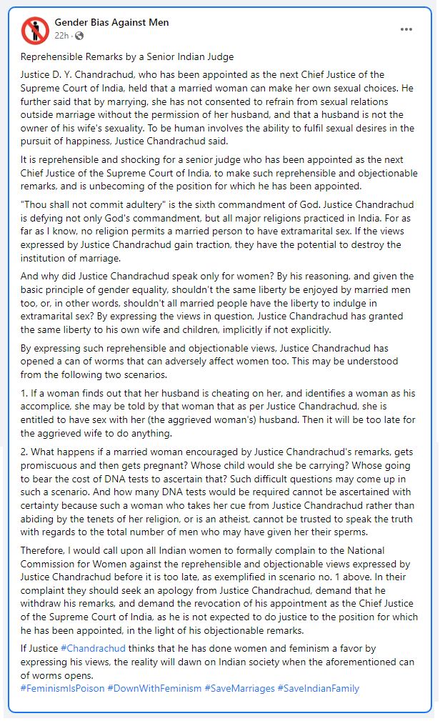 IvanMathias13's tweet photo. Reprehensible Remarks by a Senior Indian Judge
Read my post on this at:
https://t.co/tCwEx170mr
View a copy in the second image.
#Chandrachud #FeminismIsPoison #DownWithFeminism #SaveMarriages #SaveIndianFamily https://t.co/TT738ob9Os