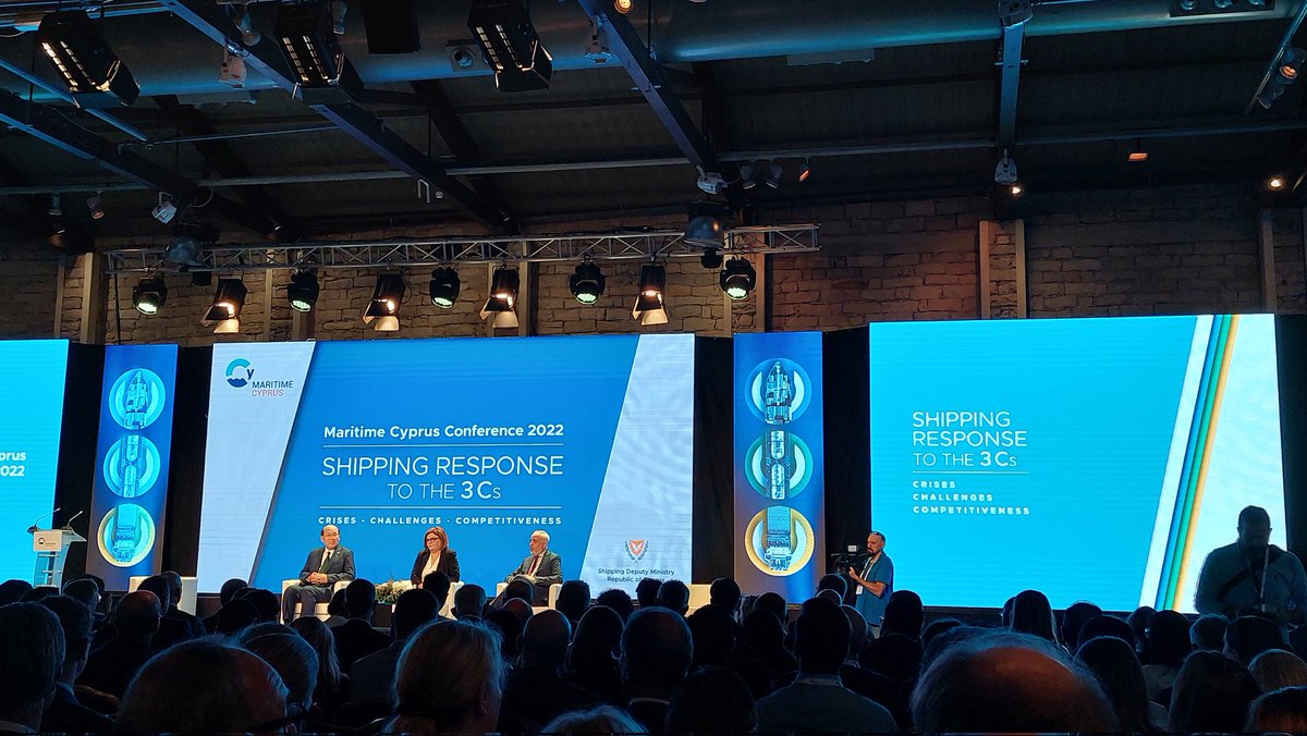 AHHullInsurance's tweet photo. #happeningnow: @IMOHQ H.E. Secretary Genera Kitack Lim @EU_Commission @AdinaValean, @maritimeCyprus @VDemetriades, addressing new challenges related to alternative fuels and shipping #decarbonization at #MaritimeCyprus 2022 Conference. 
#shipping #decarbonization #sustainability https://t.co/vdqbJ1xBbC