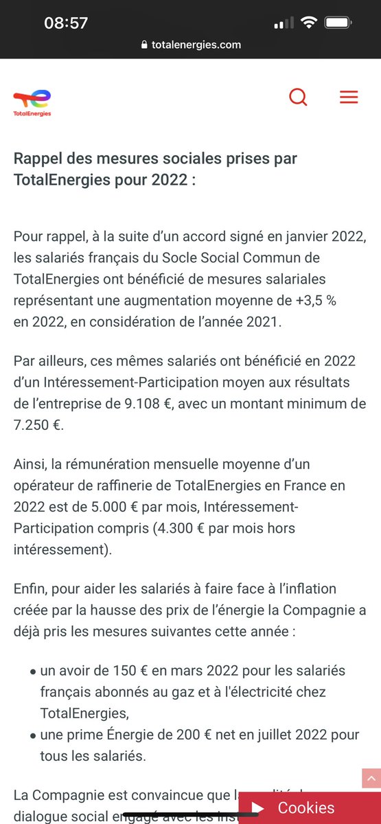 En balançant les salaires et intéressements des opérateurs en raffinerie en France dans un communiqué, <a href="/TotalEnergiesPR/">TotalEnergies Press</a> a plié le game. (Même si c’est une moyenne)