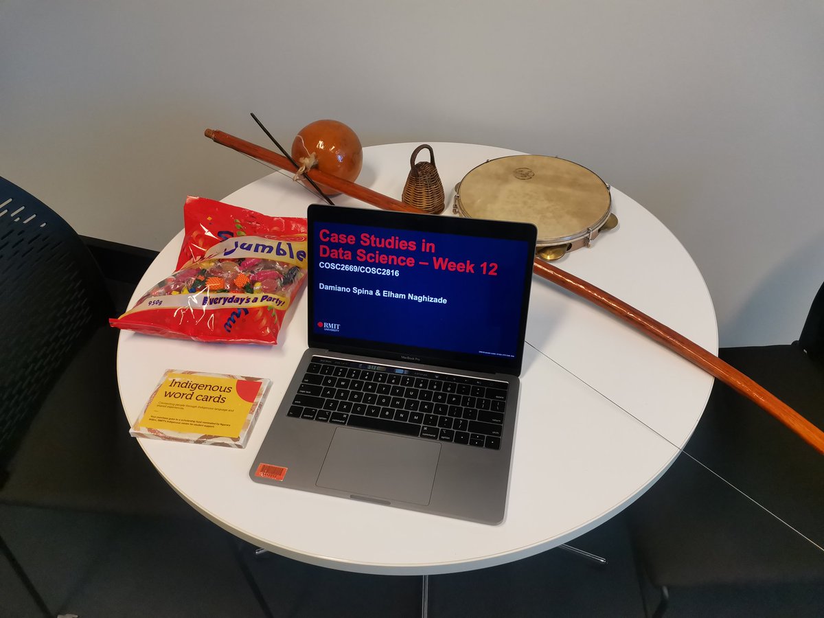 damiano10's tweet photo. All ready to go for our last lectorial of the semester! Final student project showcase to data science experts and Capoeira instruments to sing a farewell song! @RMITComputing @rmit_cidda #DataScience #showcase #thatisallfolks https://t.co/2fZCfLAYqz