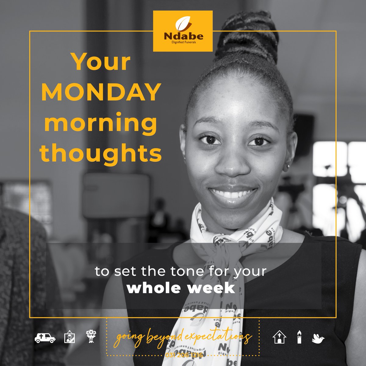 NdabeFunerals's tweet photo. Your Monday morning thoughts set the tone for your whole week.
Chat with us on Our Whatsapp number for any urgent queries 0829530621 we look forward to hearing from you.

#servingwithcare #Goingbeyondexpectations #onefuneralpolicy #funeralparlour #funeralservice #funeralhome https://t.co/PaT4jEISnd
