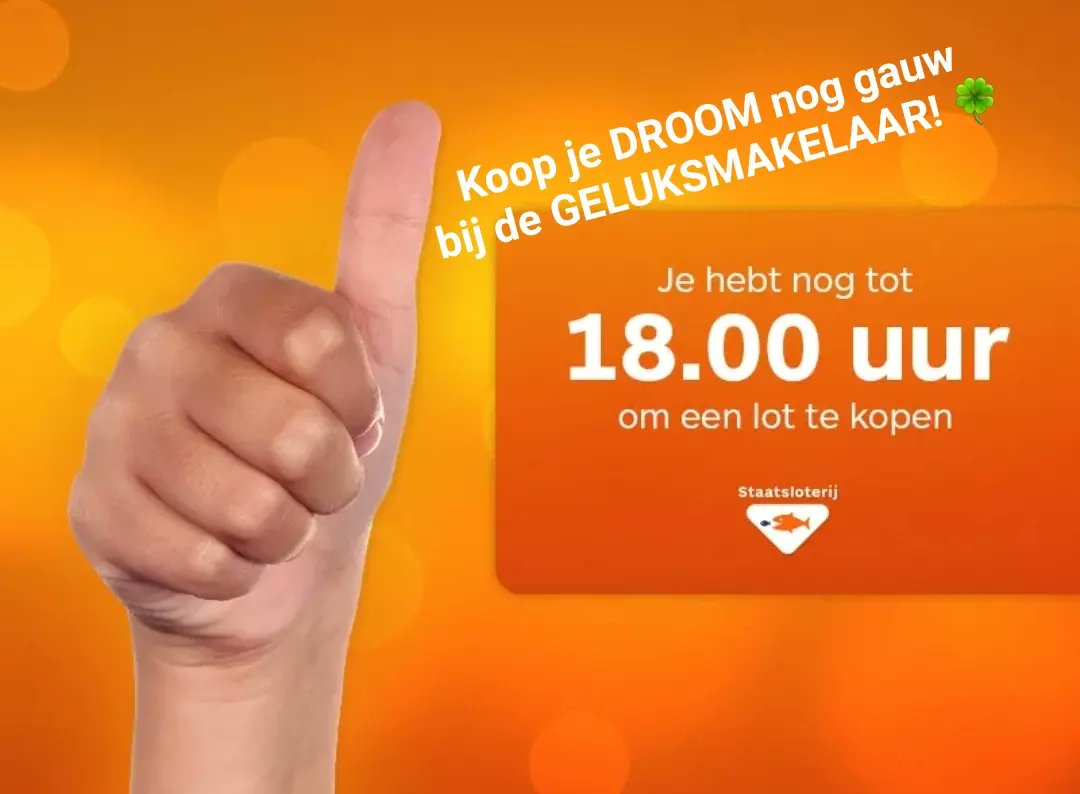 geluksmakelaar's tweet photo. Koop vandaag nog tot 18.00 uur je #DROOM!
De #MegaJackpot valt zekerrrr,
€2️⃣5️⃣,7️⃣ MILJOEN!
Word jij onze 5️⃣e #Jackpot-winnaar? 🍀🙏
#DROMEN worden waar met een #lot van de #geluksmakelaar! 🍾
#Staatsloterij #PrimeraZwolle #PrimeraKosterman #Primera #Lotkopen #Al4xDeJackpot https://t.co/XPsVvfB7nw