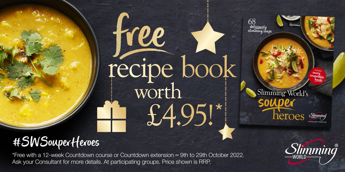 From now to 29th October, if you get a 12-week Countdown, you’ll get 12 weeks membership for the price of 10 &amp; a #FREE copy of our brand-new recipe book, Slimming World’s souper heroes. DM me to find out more &amp; make your Christmas #weightloss wishes come true! 🎄! #SouperHeroes