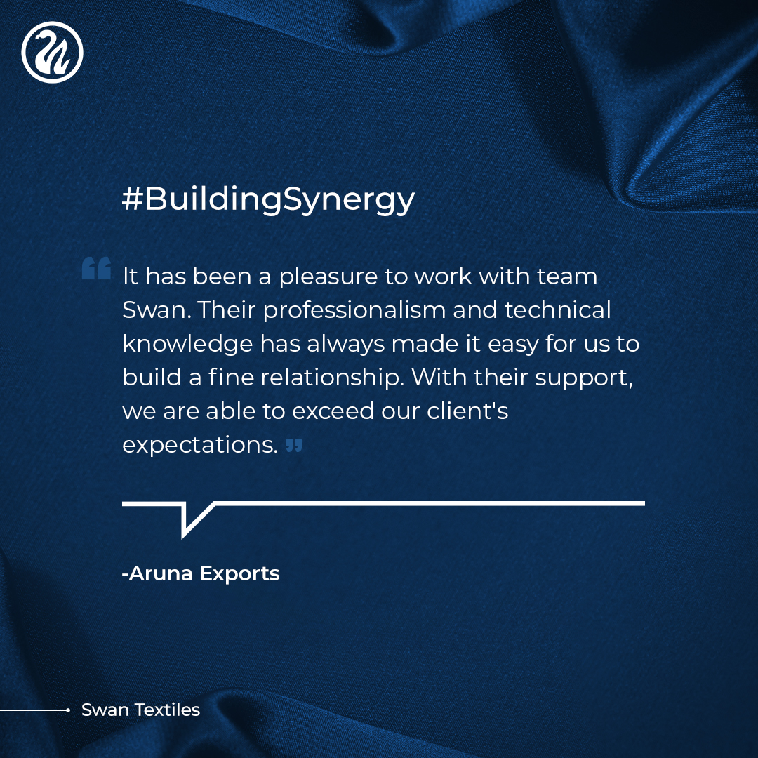 SwanCorpLimited's tweet photo. We are grateful to our client Aruna Exports and thank them for the rich praise. #SwanGroup is committed to delivering its best always.
#SwanTextiles #Testimonials #Textile #Textileindustries https://t.co/4YeTyjjSlj