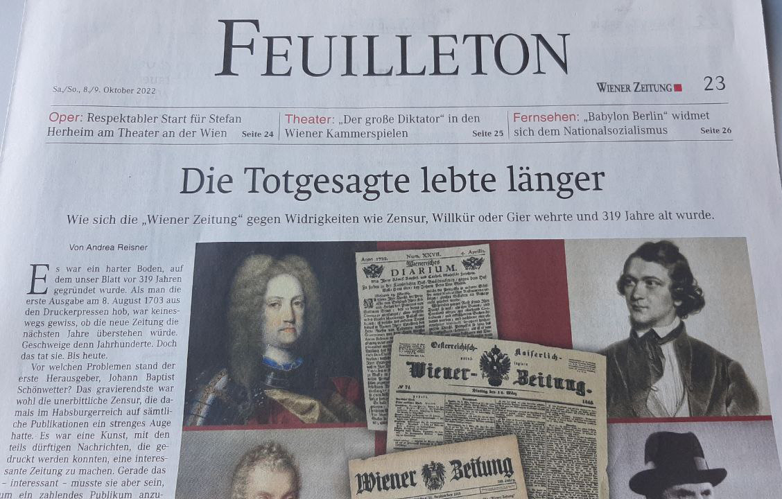 v_schwarz's tweet photo. Die @WienerZeitung hatte am Wochenende einen langen Artikel über ihre Konflikte mit der Staatsmacht.

Karl VI hat die beliebteste Rubrik verboten.

Metternich wollte sie wirtschaftlich umbringen.

Dollfuß hat sie gleichgeschaltet.

Hitler hat sie verboten.
https://t.co/1RM72O3qFC https://t.co/RRs0iYmfxQ