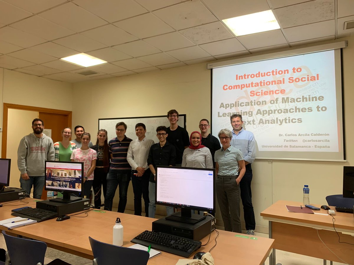 Delighted to conduct the workshop “Introduction to Computational Social Science” for wonderful participants of <a href="/RN21/">The Grand-Child</a>⁦@RN21_Salamanca⁩, from countries such as Poland, Austria, Italy, Germany, Ecuador and Spain. #MachineLearning #Python #CSS
