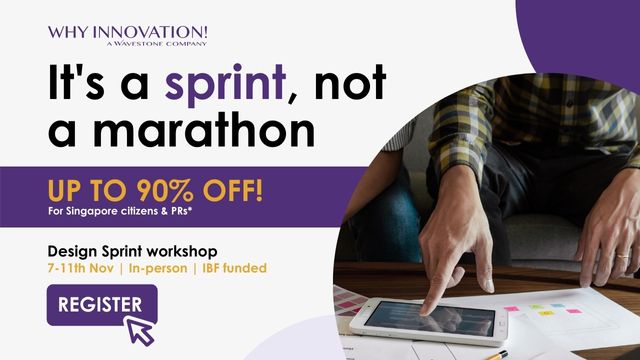 We're running a #designsprint workshop in #Singapore. 

90% for Singaporeans over 40 years old!

Click the link to learn more! 

why-innovation.com/design-sprint