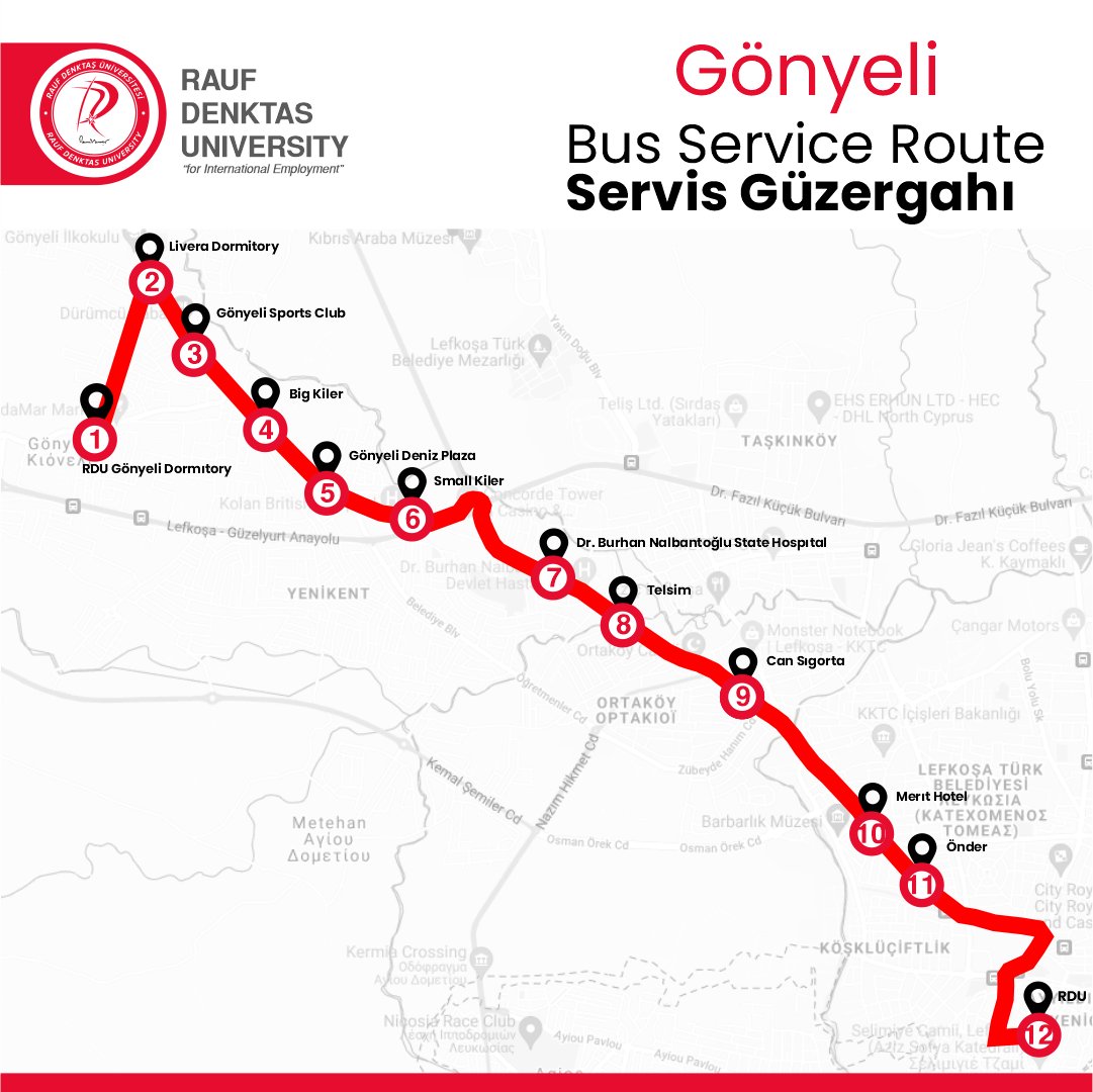 Gönyeli ve Mağusa Servis Saatleri ve Güzergahı 🚌 Gönyeli and Famagusta Bus Service Times and Route 🚌 #raufdenktaşüniversitesi #raufdenktasuniversity #rdü #otobüssaatleri #servicetime