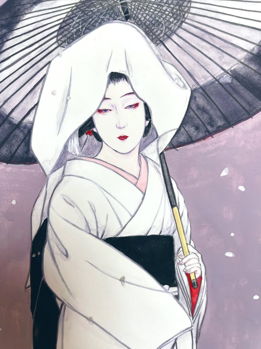 「坂東玉三郎歌舞伎ぬりえ鷺娘を塗りました顔彩 絵墨 チューブ胡粉 ファインテックの」|南天(出浦党 アンナチュラルなパセリ)のイラスト