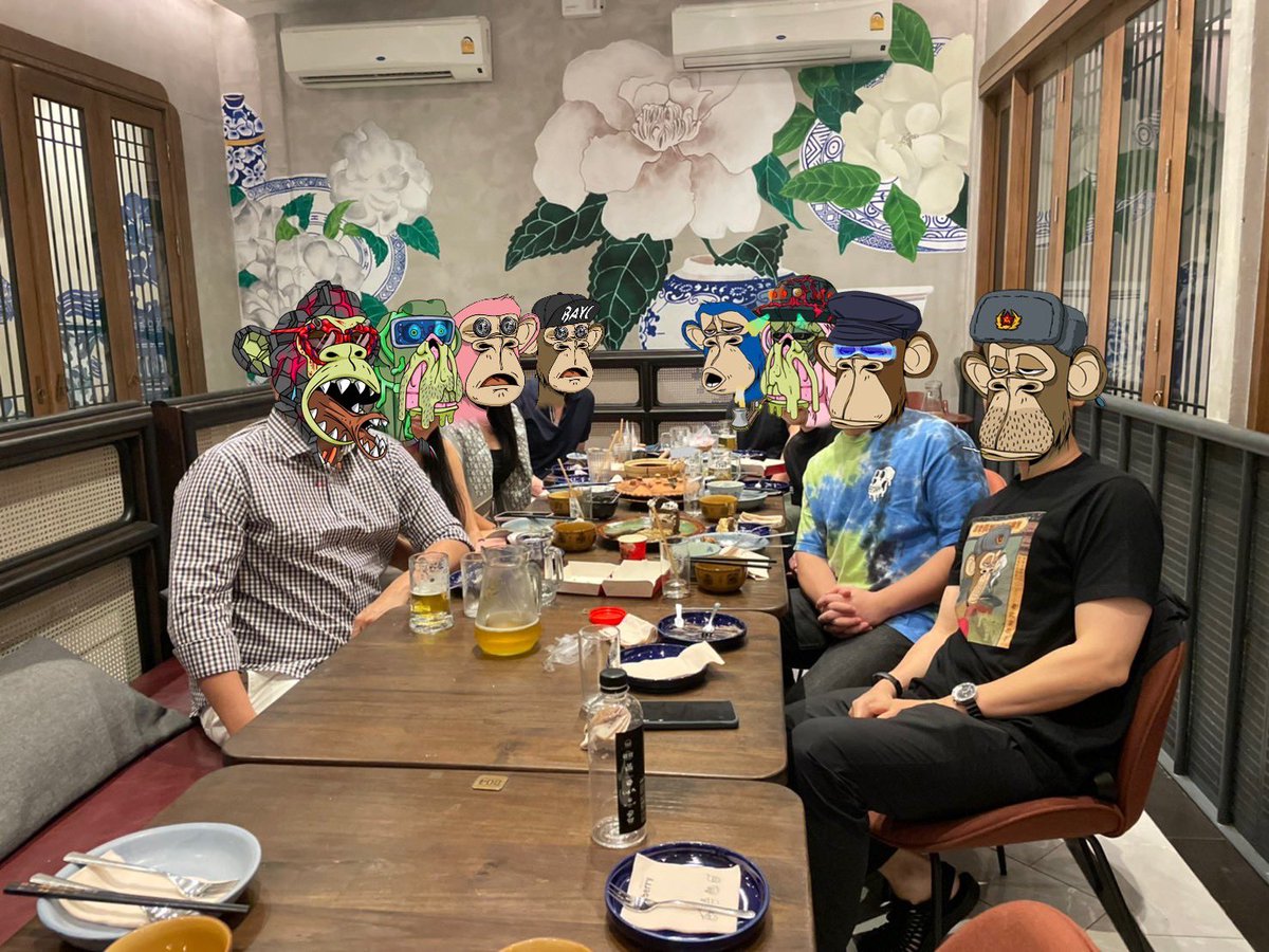 First group of friends to have dinner with when coming back to Bangkok
Ape together strong(ly stuffed)
<a href="/BoredApeYC/">Bored Ape Yacht Club 🍌</a>