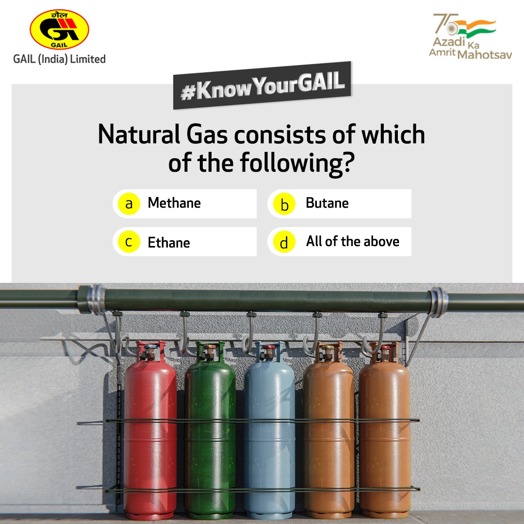 gailindia's tweet photo. GAIL is India's Natural gas leader, contributing to the development of natural gas infrastructure in India. To know more, visit https://t.co/B23RBcAGmz 
Natural Gas consists of which of the following? Comment down below👇🏽
#AmritMahotsav #KnowYourGAIL #QuizoftheDay https://t.co/Xo4M33mTse