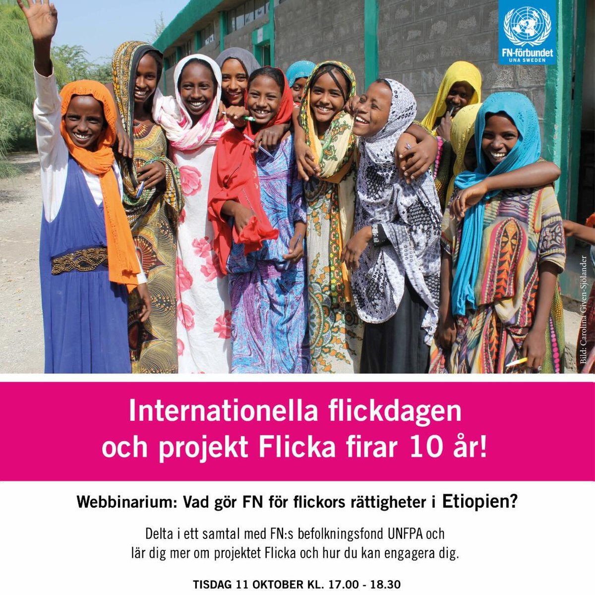 UNAmalmo's tweet photo. BOKA DIN PLATS!
TISDAG 11 OKTOBER KL:17.00-18.30
WEBBINARIUM
FN-förbundets projekt FLICKA som stödjer flickors rättigheter fyller 10 år
Anmäl dig redan nu!
https://t.co/G8d7U3vX1c https://t.co/uDZLgKn8iF
