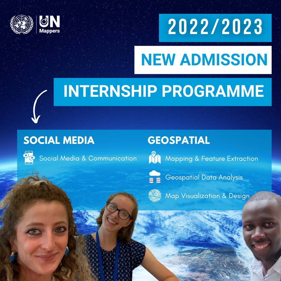 #Internship programme🎓
Are you a motivated and talented #student? This is your chance to work in a multicultural environment, gaining skills in the #humanitarian sector 🇺🇳
⬇️
#geospatial: bit.ly/IntGeosp
#socialmedia: bit.ly/IntSMCom
Apply now! 🙌
<a href="/gischatbot/">#gischatbot</a>