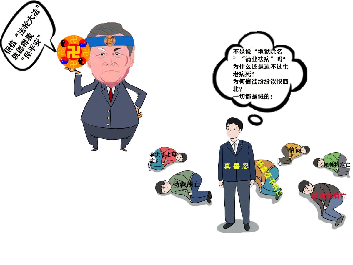 BonnieS71962014's tweet photo. 所有的“法身”保护是骗人。李洪志说过他的“法身”无处不在、无所不知、无所不能，多得数都数不过来。然而，李洪志的亲人、法轮功的骨干不断病逝或意外死亡，李洪志没有一次显灵“法身”，就连他母亲病逝他的“法身”也没有显灵，事实说明“法身”纯属虚构，所谓的“主佛”就是骗子。 https://t.co/2gFhOyZ57K