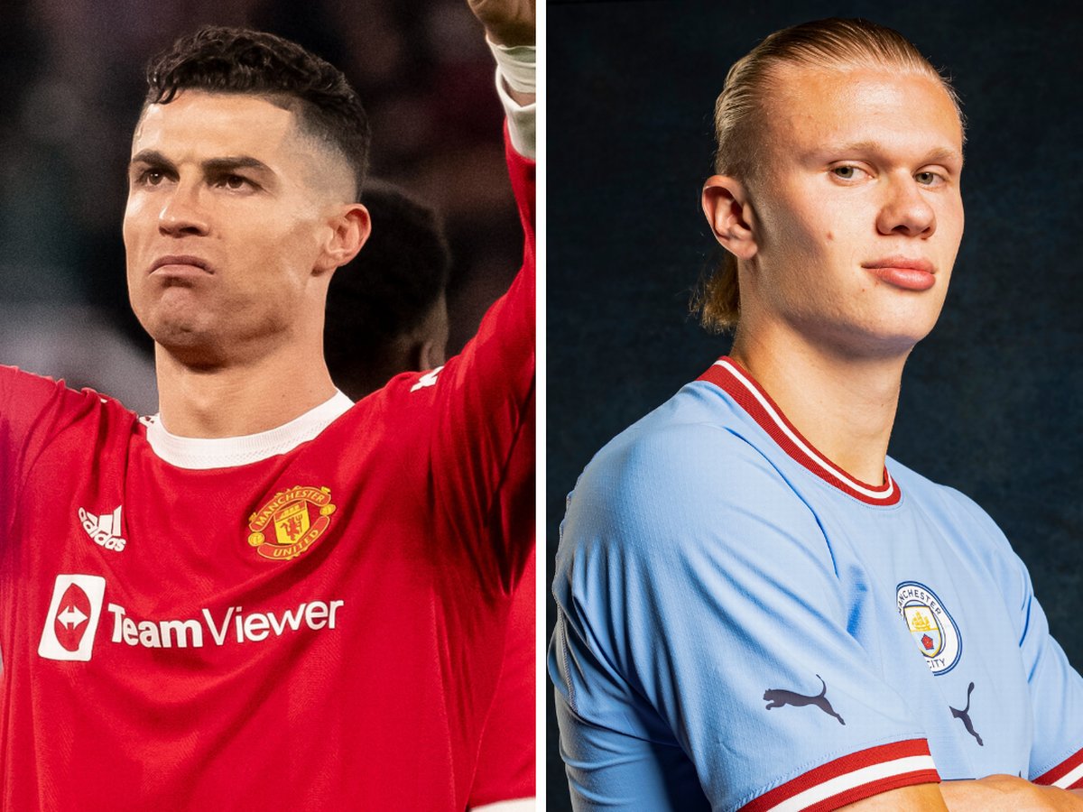 Footballtweet's tweet photo. If Erling Haaland scores 43 goals a season for the next 16 years, he will have scored exactly the same amount of goals as Cristiano Ronaldo has scored in his career.

Crazy stat from @SamHomewood. 🤯🤯 https://t.co/NC8tfddMVD