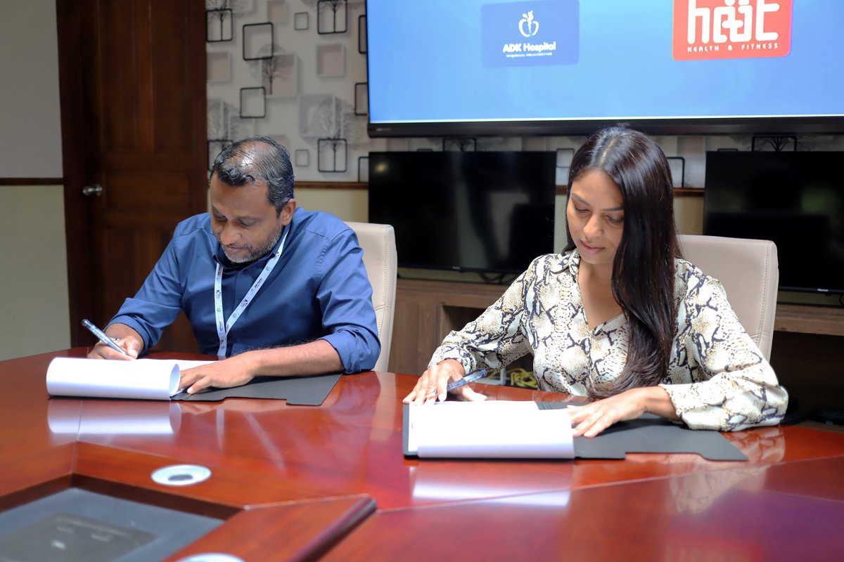 ADKHospital's tweet photo. Agreement Signing between ADK Hospital and HEAT for the operation of The Wellness Club

#ADK35 @heatmv https://t.co/N24tofEEAT