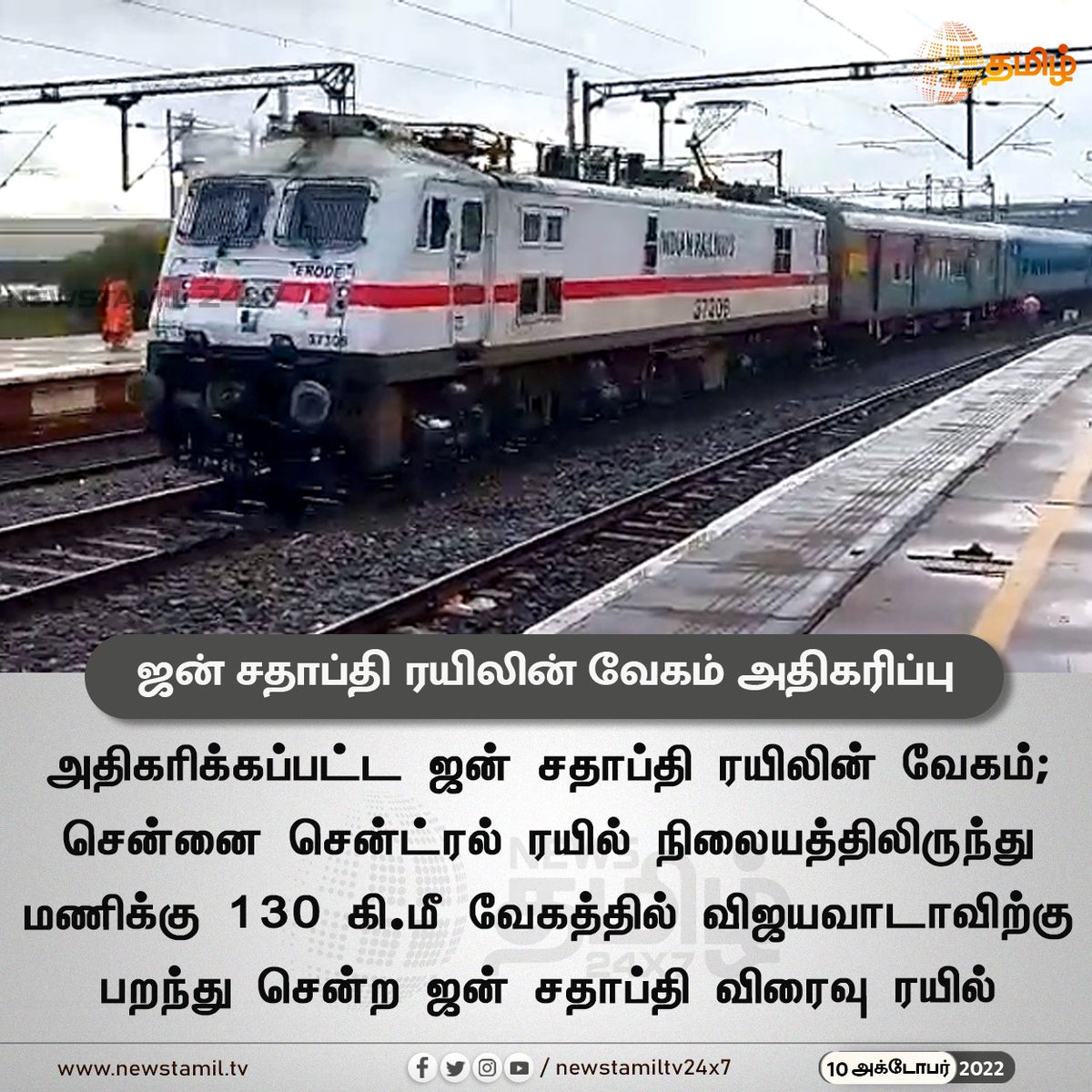 NewsTamilTV24x7's tweet photo. ஜன் சதாப்தி ரயிலின் வேகம் அதிகரிப்பு
#NewsUpdate
#JanShatabdiExpress #IncreasedSpeed
#NewsTamil24x7 #நியூஸ்தமிழ்24x7 https://t.co/RqVQlVYDF3