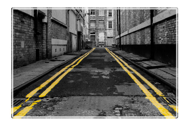 The #alleyways/#sidestreets around #Manchester are all #unique showing their own #personality in this #vibrant #city. This #image shows the #artistic #selective #colours of the #yellow road markings. Shot by a #local #photography #business. For more, visit darrensmith.org.uk