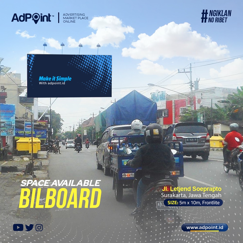 AdpointId's tweet photo. Tersedia! Spot billboard di Letjend. Soeprapto, Surakarta, Jawa Tengah.

Dimensi media: 5m x 10m (frontlite).

Booking spot? https://t.co/jzILRgWpey
Hubungi kami: 0215385359 / 0813-8429-7259 (WA).

#IklanBillboard #SewaBillboard #MediaOutdoor #IklanOutdoor #OOH #OOHAds https://t.co/sa9mt2xnNB