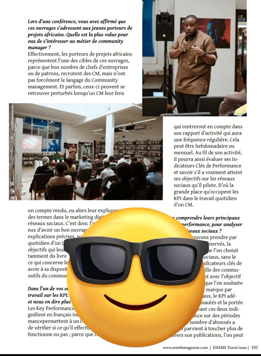 chedjoukm's tweet photo. Merci à @EsimbiMag pour cette belle vitrine sur le Community Management 🌹🙏🏾.
#SocialMediaCook https://t.co/uX9PLtou2Y