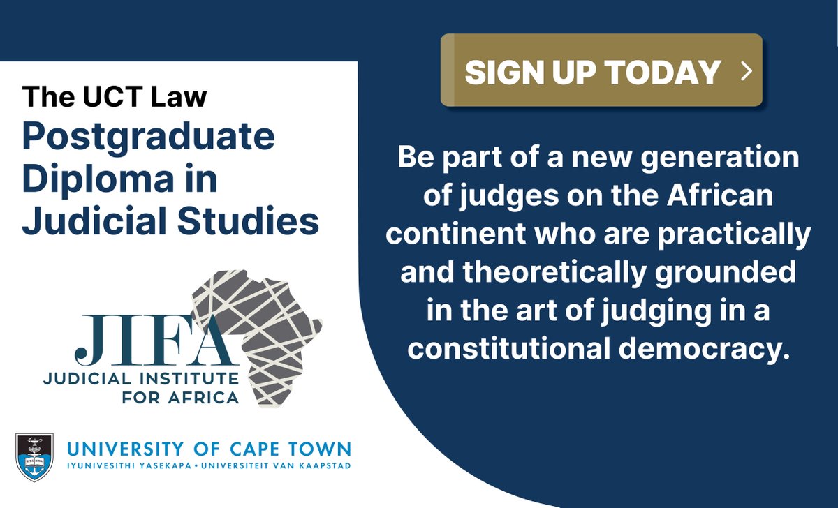 JIFA_Official's tweet photo. Apply for the @UctLaw Postgraduate Diploma in #JudicialStudies. Learn how to navigate the obstacles and polycentric issues of broad constitutional law, and how to balance judicial independence, impartiality, and accountability. Find out more: https://t.co/qOilR0rqSC https://t.co/Ha6vXl50N5