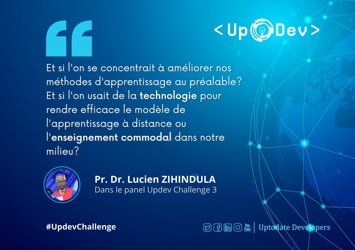 DevelopersUp's tweet photo. Avant de parler #teletravail , ne faudrait-il pas s'assurer de l'effectivité de nos méthodes d'apprentissage?
Activiste de l'éducation qu'il est, le prof. @ZIHINDULABIGURU propose de développer de nouveaux mécanismes favorisant l'apprentisssage en ligne
#updevchallenge #remote https://t.co/Q9v4zwIiOi