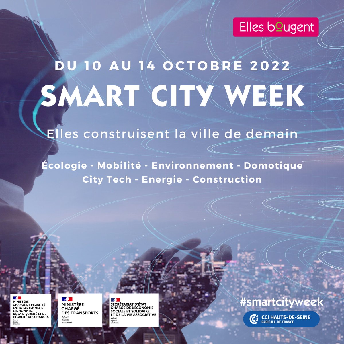 Ellesbougent's tweet photo. 🚀C’est parti pour l’édition 2022 de la #SmartCityWeek !
💥Plus de 1500 jeunes filles vont découvrir cette semaine les métiers de la #construction, de la #mobilité urbaine, de l'#énergie... à travers 70 actions organisées par nos partenaires en #France.
#ellesbougent #EB2022 https://t.co/p3ro6b8966