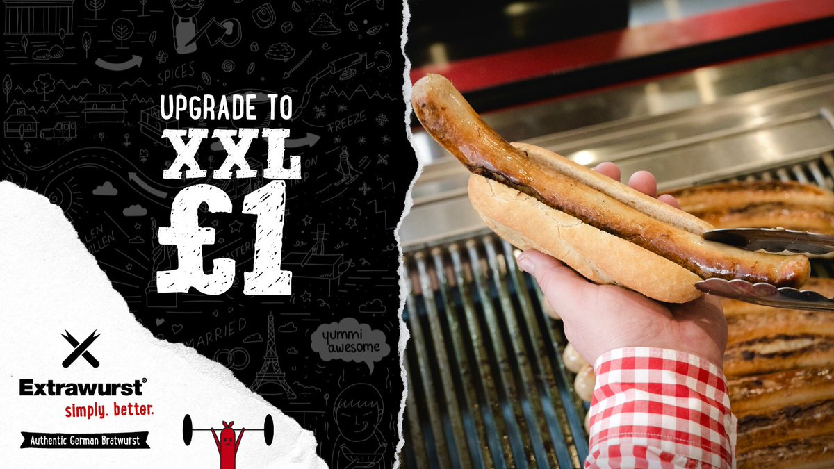 Love Bratwurst as much as we do? Consider upgrading to an XXL on either the white one or the red one (smoked) for just £1 extra!
Upgrade available in store and on delivery

#bratwurst #hotdog