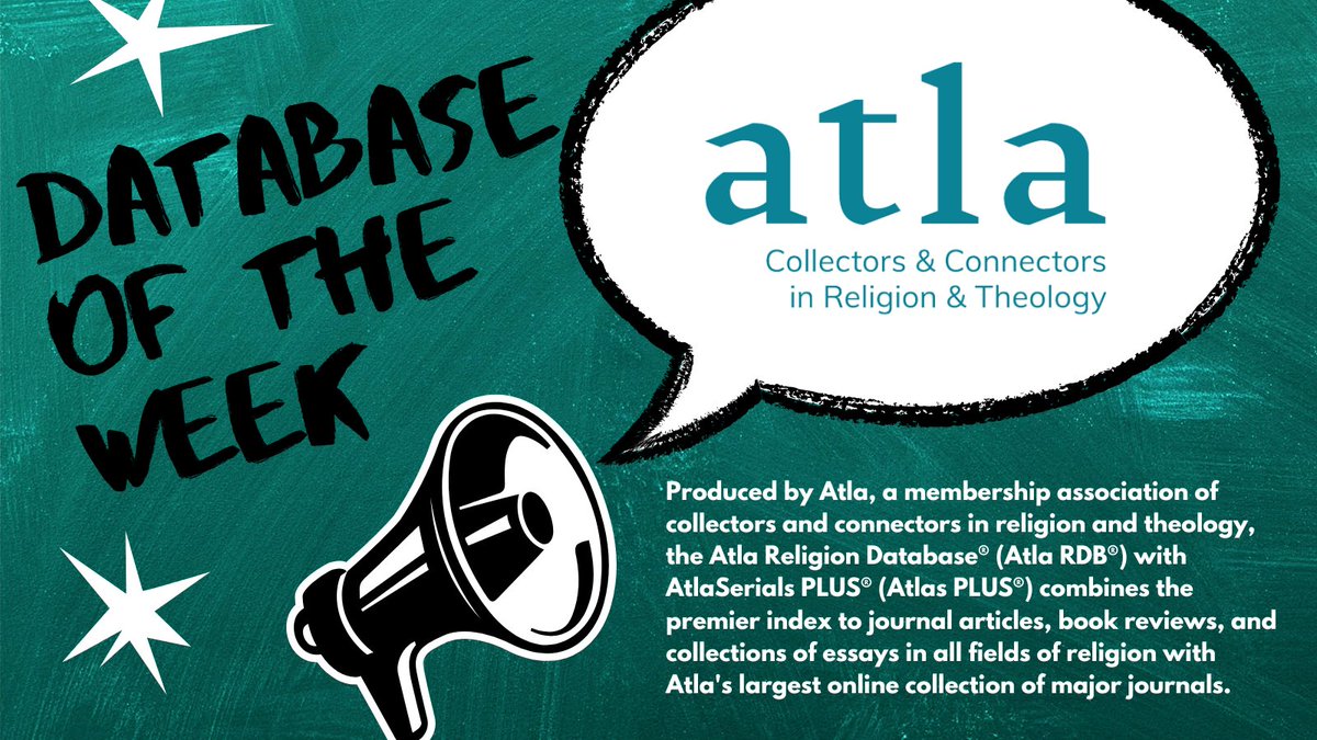 UWCLibrary's tweet photo. The @UWCLibrary provides access to a multitude of databases to aid you in your studies. This week we are featuring the AtlaSerials. To access it, go to ⤵️: https://t.co/qLdjaDeUN1
@YourAtla #youratla #UWCDatabases #UWCLibraries #AcademicDatabases https://t.co/lCdtj0O3gB
