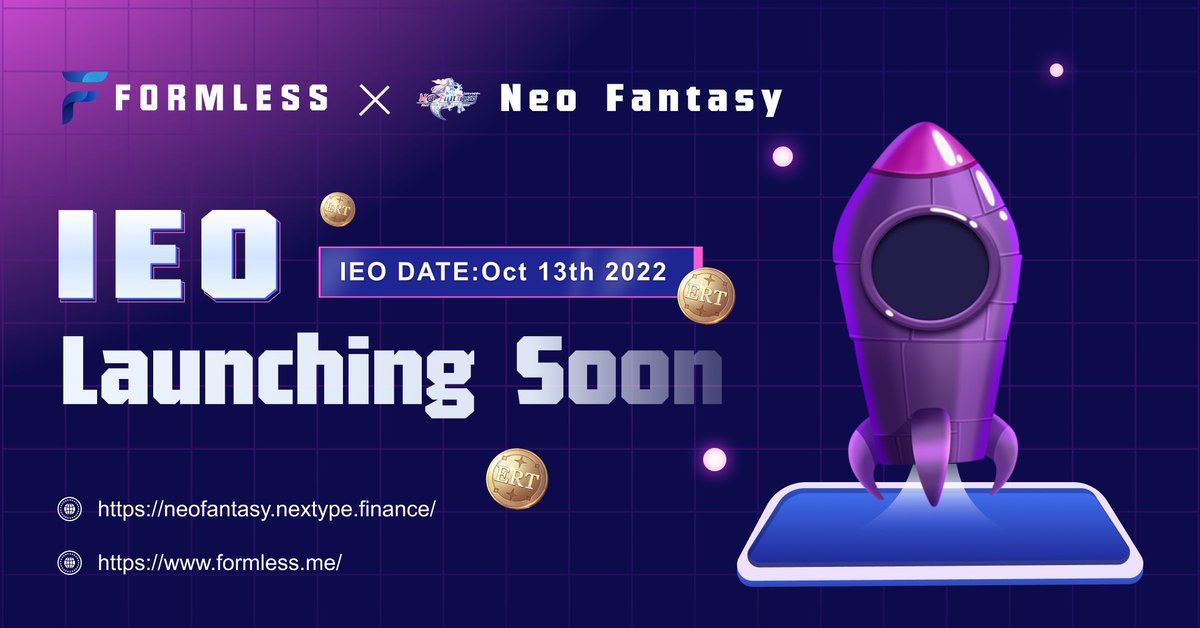 alphapro_club's tweet image. 🚨Attention🚨 We're excited to announce that Formless will conduct a public token sale with @neofantasy_game on our launchpad! Stay tuned $ERT #IEO  #Blockchain #GameFi 
Participate &amp;amp; WIN🤞
🎟️Gleam: bit.ly/3ysGL9p
⏰Ends: 15 Oct 2022 
💸Reward: 1,000 USDT Prize Pool