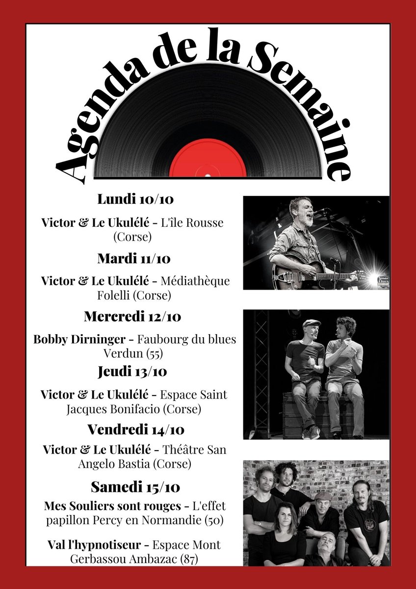 Super programme cette semaine avec #BobbyDirninger, #Kandid, #MesSouliersSontRouges et #ValentinSaltin, voici l'agenda hebdomadaire !