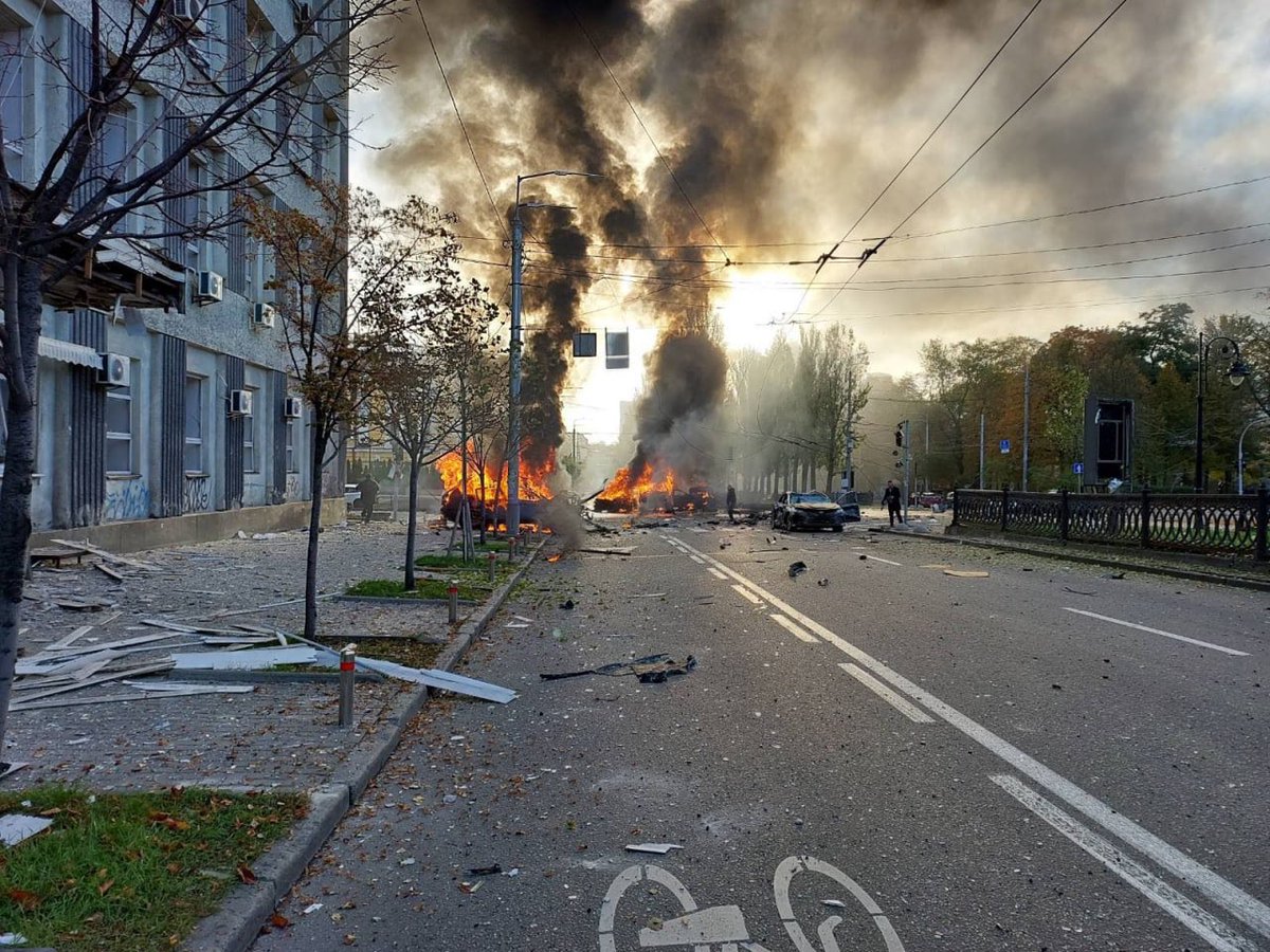 maksimvelma's tweet photo. russian massive strikes this morning throughout Ukraine, hundreds of victims, massive destruction of infrastructure, strikes on city centers. We are at war with a terrorist country, and it is high time to recognize this at the international level #StandWithUkraine #russiaterror https://t.co/N5p3zCJnzg