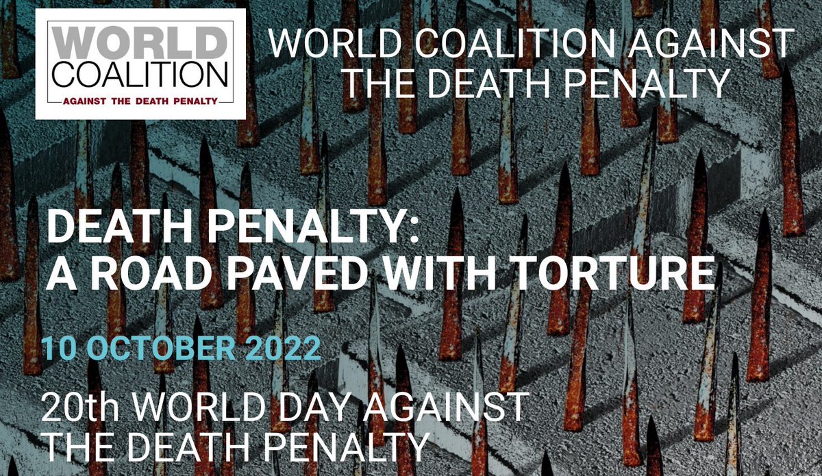 🗓️ Oggi #10ottobre la 20ª Giornata Mondiale contro la Pena di Morte, quest'anno incentrata sulla riflessione sul rapporto tra l'uso della pena di morte e la tortura o altri trattamenti o punizioni crudeli, disumani e degradanti. Anche noi sosteniamo il messaggio #NoDeathPenalty.