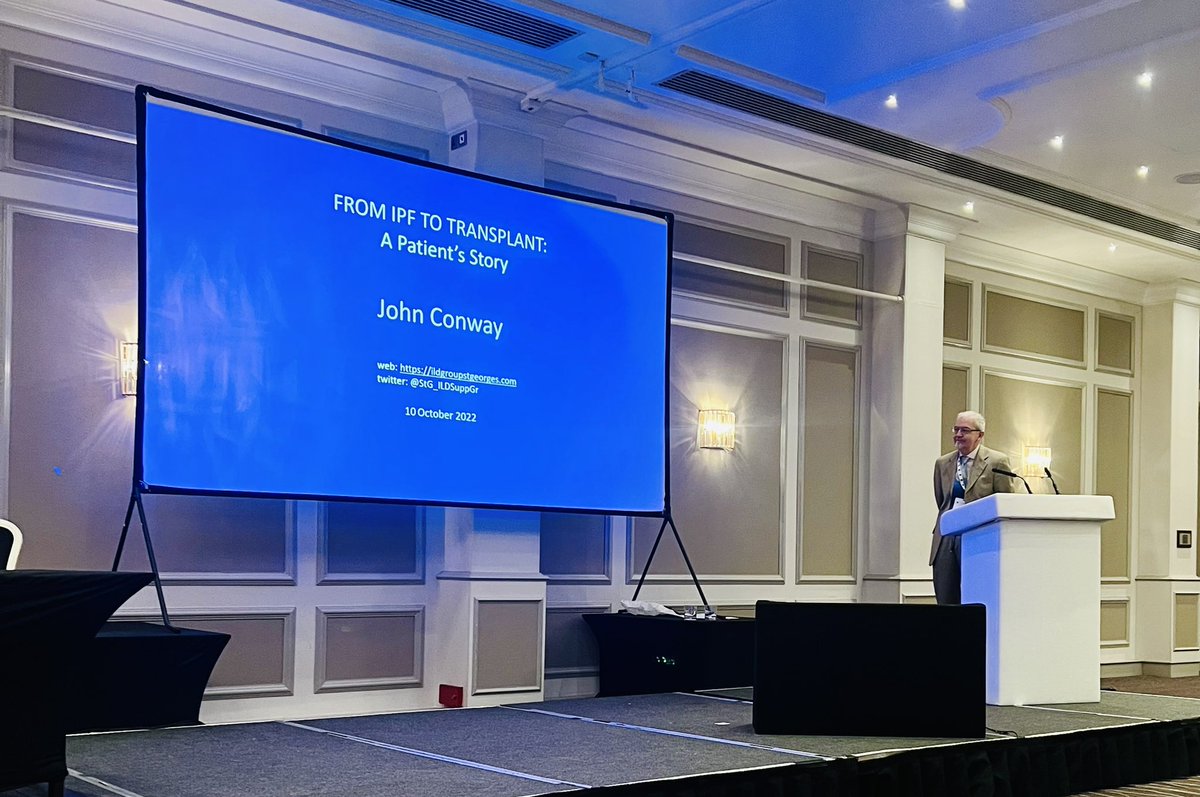 John Conway has travelled all the way from London to Birmingham to give us the patient perspective from #IPF to #transplant - a few minutes in and the audience is gripped. A phenomenal speaker, great presentation and a real insight #ILDIN22