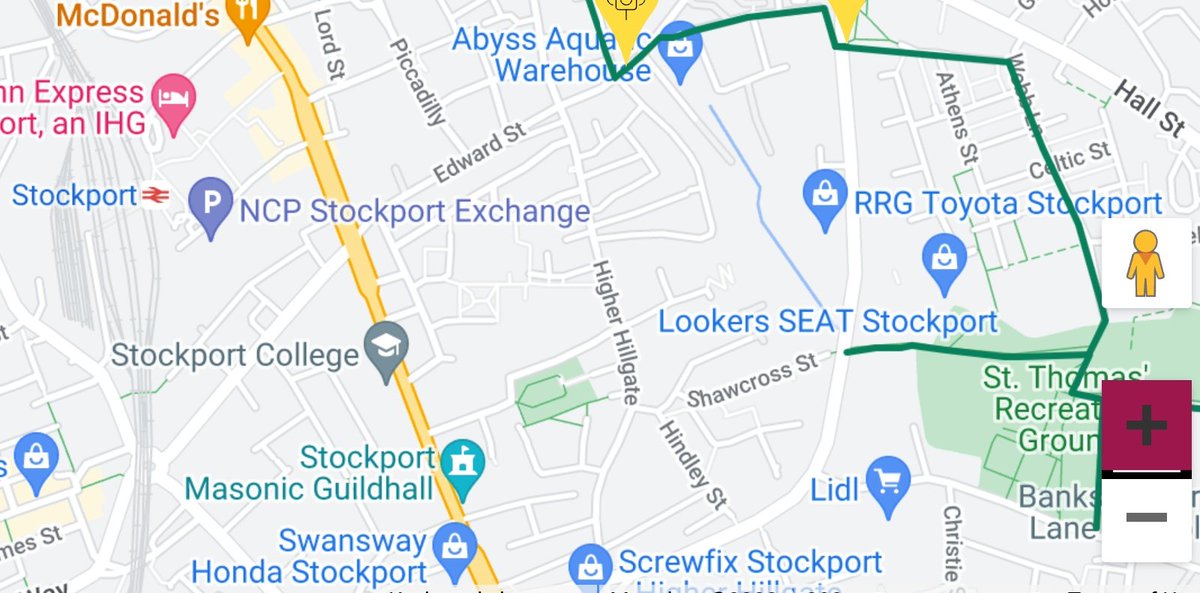 JamWhit3's tweet image. What's the plan here? The completed Offerton to Stockport Bee Network just ends at Shawcross St. Higher Hill Gate is treacherous towards Edwards St and town centre. Needs connecting up. How are people supposed to get to the station safely by bike? 
@StockportMBC @OfficialTfGM