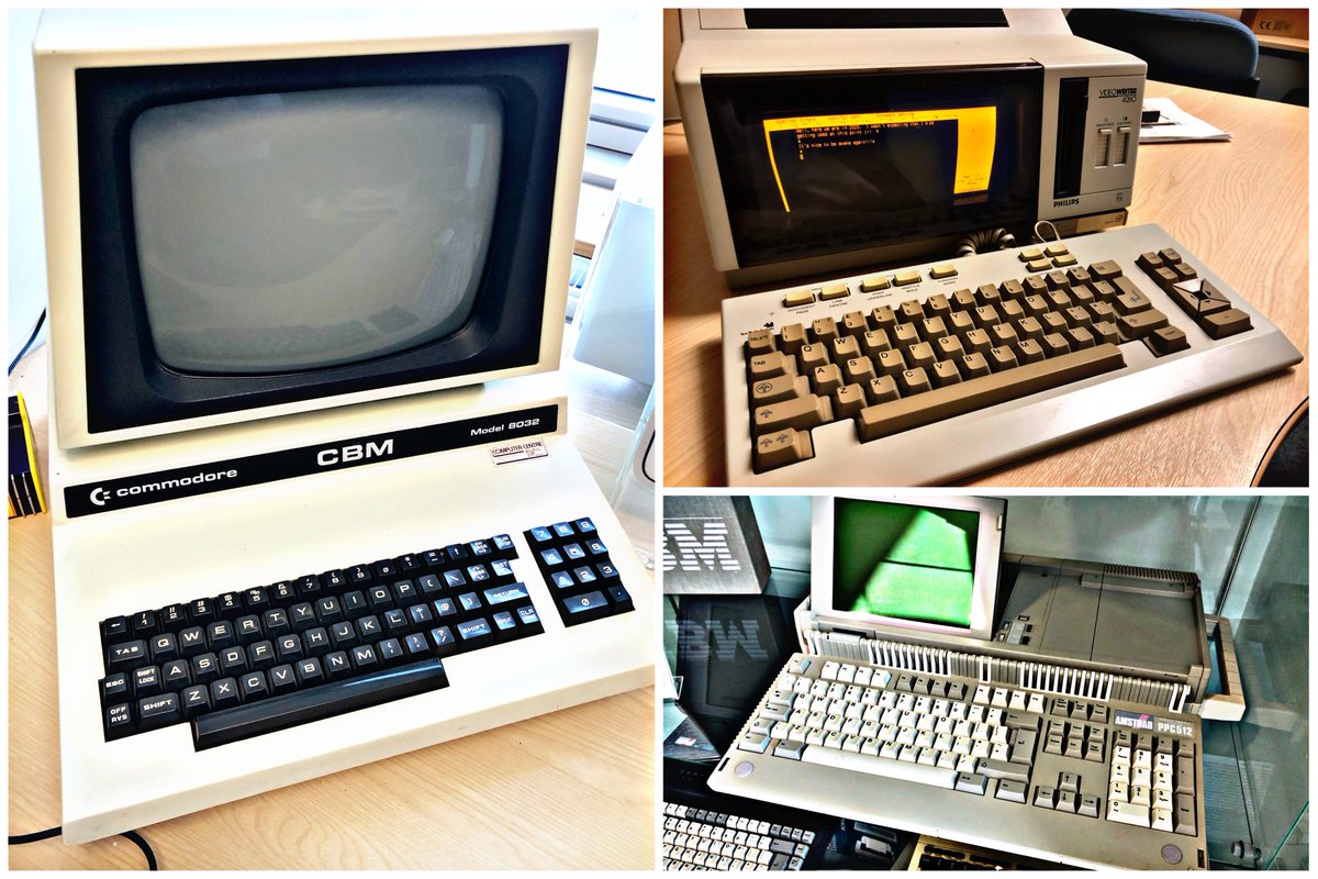 SWRetroComp's tweet photo. For today’s #RetroTrio we have the #Philips #VideoWriter, #Commodore #CBM8032 and #Amstrad #PPC512. Which do you keep, gift and delete from history? #RetroComputing #ComputerHistory #VintageComputing https://t.co/SEHW4Gc04s