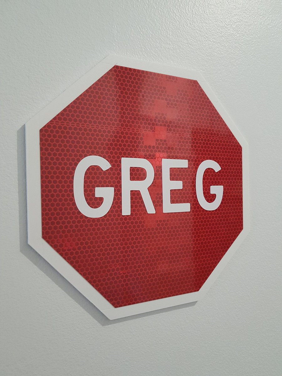 Notawookie's tweet photo. Made a Greg The Stop Sign for awesome patron @NektonPowered, who sings an excellent rendition of it by the way. Join my patreon and I could create bootleg street signs and/or unlicensed @tism merch for YOU!
💪https://t.co/5Fi47IaOww💪
#GregTheStopSign #TISM #ThisIsSignMaking https://t.co/obtIAcqw9M