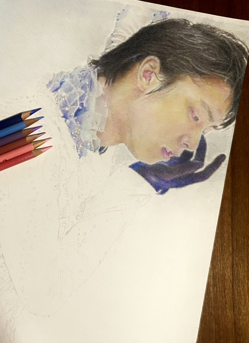 指先まで美しく表現し一瞬一瞬どこを切り取ってもそのまま絵になる羽生クンて奇跡#羽生結弦#色鉛筆画#フィギュアスケーター 