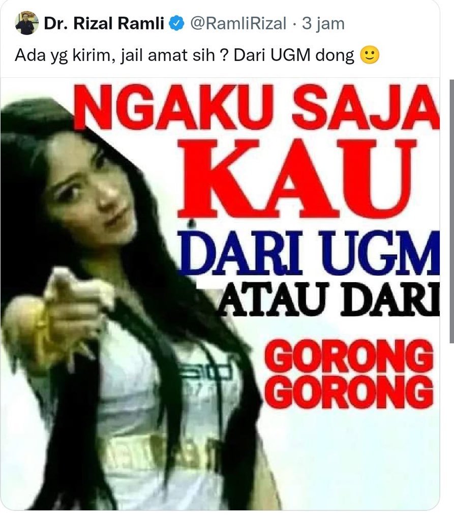 CPNS2O25's tweet photo. seorang @RamliRizal yang terkenal dengan intelektualitasnya di dunia ekonomi posting konten seperti ini? Tolonglah jaga marwahmu agar tetap terjaga intelektualitasnya, kalo kayak gini keliatan banget ga objektif tetapi berdasarkan kebencian doang kritik-kritiknya selama ini. https://t.co/Z5xPei5JFk