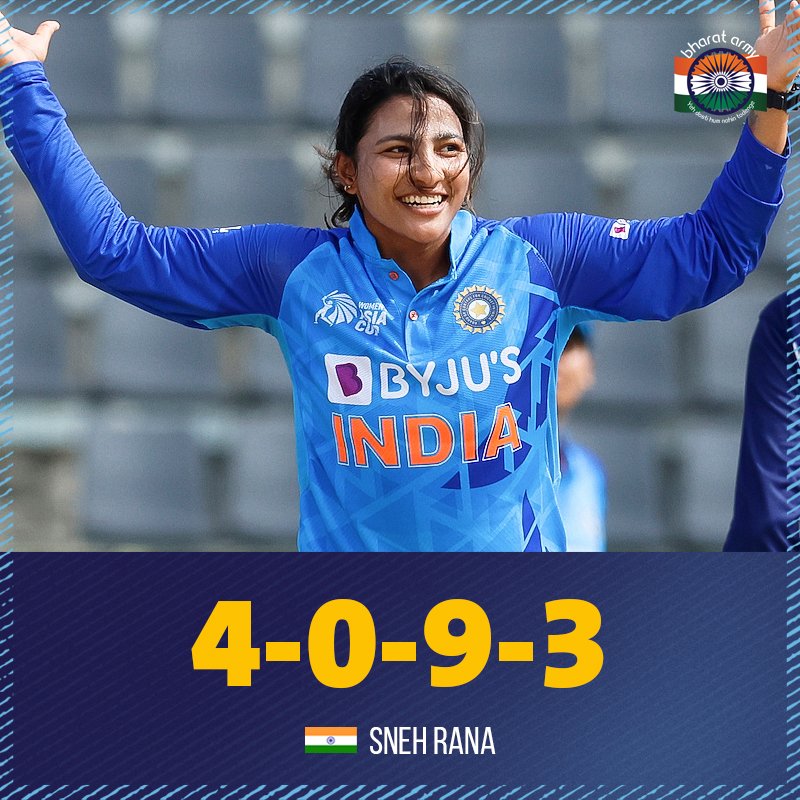 👏🏏 SPIN WIZARDRY! Thailand batters had no answers to Sneh's lethal bowling today.

🙌 She ended up with her best bowling figures in T20Is.

📸 BCCI • #SnehRana #INDvTHA #WomensAsiaCup #AsiaCup2022 #TeamIndia #BharatArmy