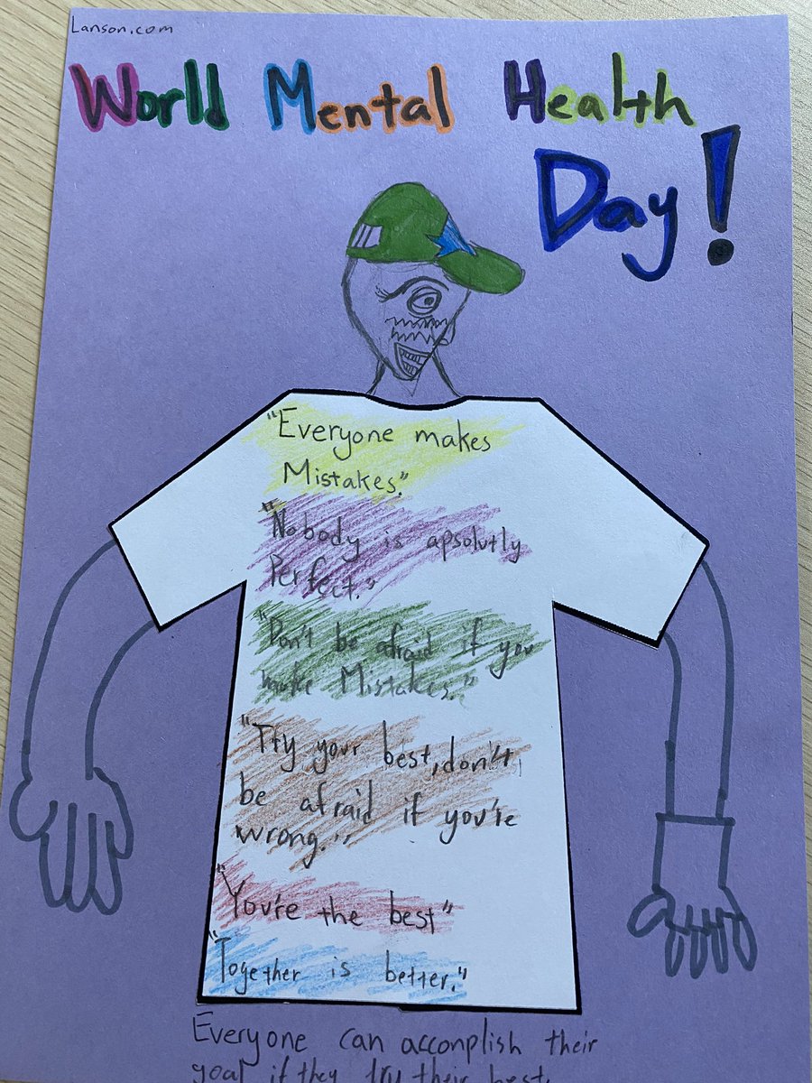 educatorrichie's tweet photo. Today in class we discussed the importance of being caring and taking care of our mind and how we can stay mentally healthy. Students designed a positive affirmation t-shirt  to promote positive thinking and advertise World Mental Health Day. #WorldMentalHealthDay #MyCISB https://t.co/mRRYoe6ZCx