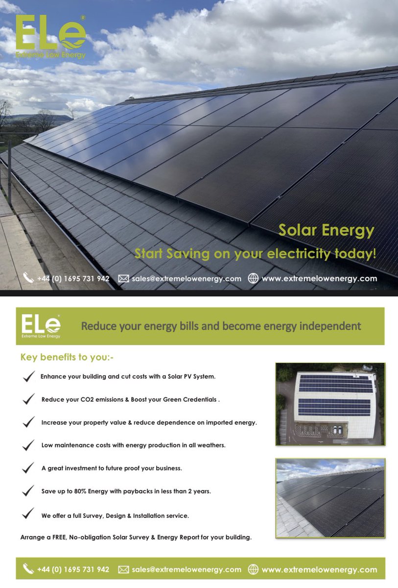 ELowEnergy's tweet photo. Are you business and worried about the rise in utility costs? We can help with that with our #solarpanels and #ledlights - you can cut costs by 80% and payback within 1-2 years! 

We also have finance options &amp; can support you should you be applying for a #decarbonisation #grant https://t.co/gkb3OigHCb