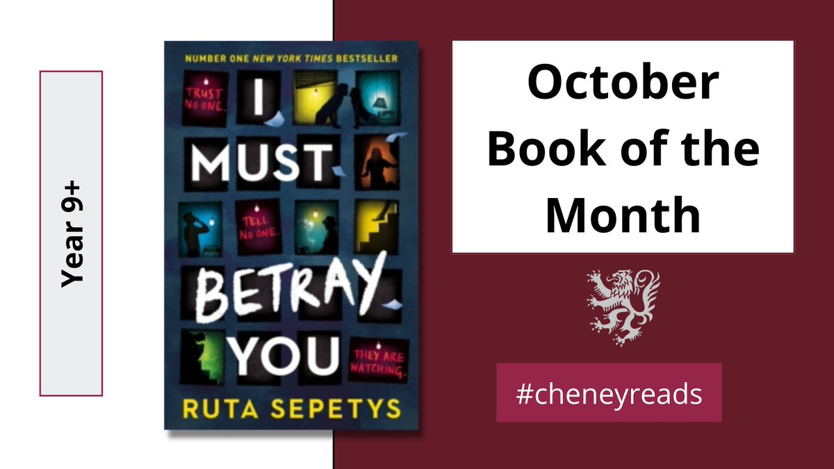 Cheney_Library's tweet photo. The years 9 - 11 book of the month is I Must Betray You by the wonderful @RutaSepetys. Ruta's @CarnegieMedals winning Salt To The Sea is a #cheneyreads favourite and her new historical fiction book comes strongly recommended (I loved it!) #couldntputitdown https://t.co/9BWgynEUEx