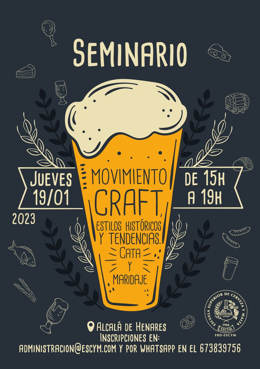 ESCYM's tweet photo. Reserva ya tu plaza: 'Seminario sobre el Movimiento Craft en la Cerveza: estilos históricos y tendencias' (con las últimas actualizaciones y de la mano de profesionales del sector)

🔵 Toda la INFO: https://t.co/JC2zG8X1QC

Reservas: 📧 administracion@escym.com y ☎ 91 527 72 55 https://t.co/wpPHTGNprb