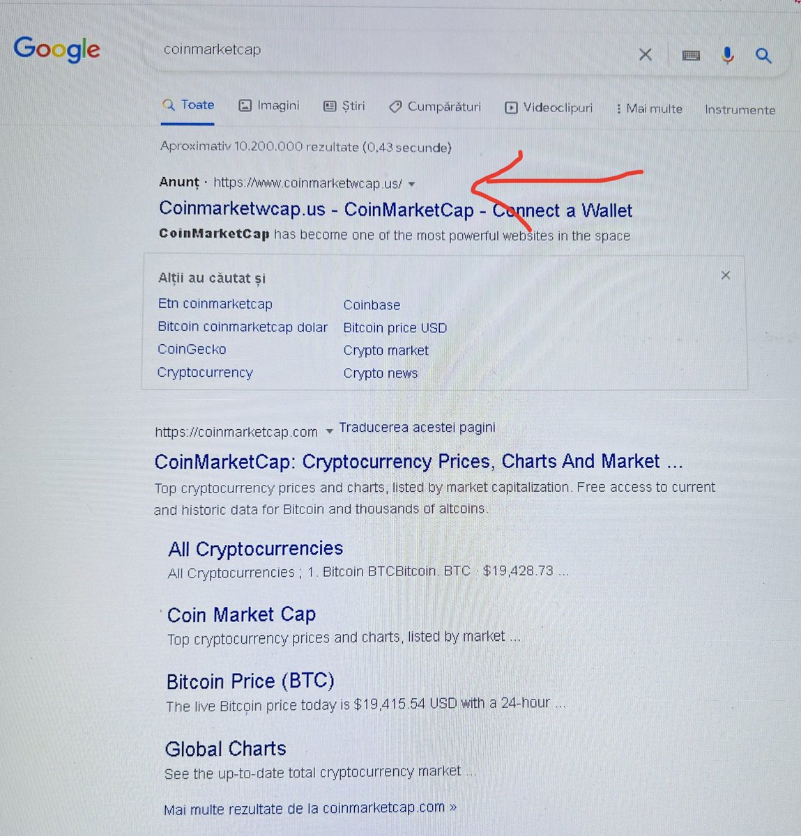 Mr_Crypto5's tweet photo. Atenție la ce accesam la o căutare pe Google!

Salvați toate site-rile cu care interacționați frecvent în așa fel încât sa nu fie nevoie sa căutați pe Google.

Este coinmarketwcap în loc de coinmarketcap și solicita și conectarea la Metamask!

Nu accesați nici un astfel de link! https://t.co/ytF7MWkXNF