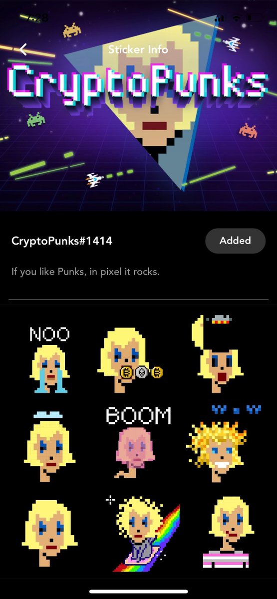 realapp_xyz's tweet photo. 🧠 A tip on how to better use Real
👉 Stickers for CryptoPunk #1414
📜 If you like Punks, in pixel it rocks.
🤳 Try and show your creative work. #RealTips
#RealCam https://t.co/NNZSSDHlnd