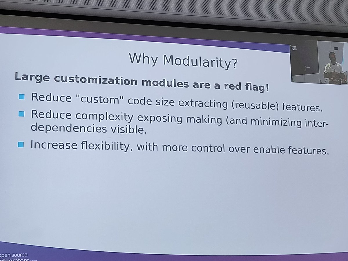 coop_it_easy's tweet photo. #OCADays2022 #OCA how to contribute to OCA and deliver to our customers at the same time? Modularity is the key! That's what we've learned at Coop IT Easy these last years with @komunigi project! https://t.co/HtLruA4csn